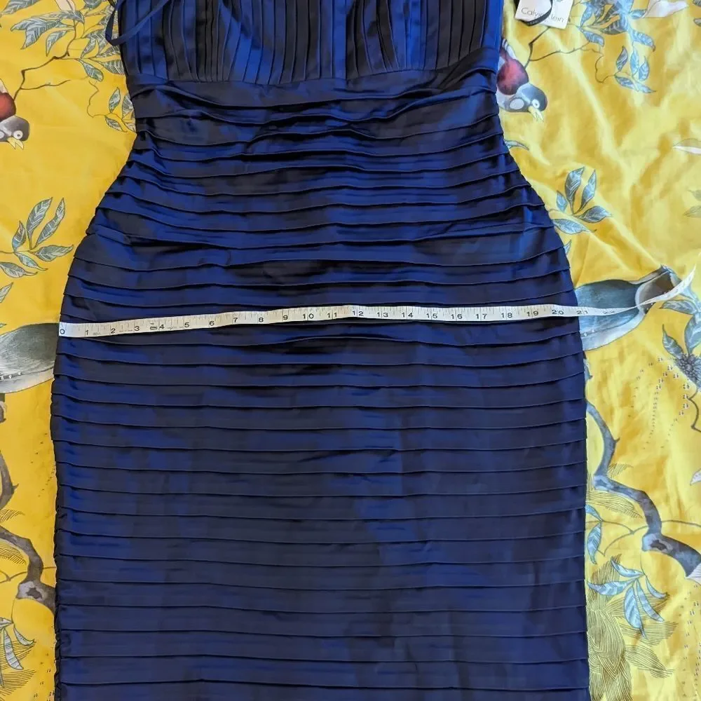 CALVIN Klein navy blue ribbon layered satin dress sz 12 nwt removable straps